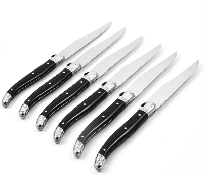 Laguiole Steak Knives with Black Handle w/ Acrylic Lid  - Set of 6