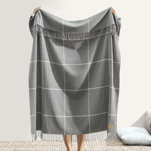 Italian Cashmere & Lambswool Windowpane Throw Gray 51" W x 67"L