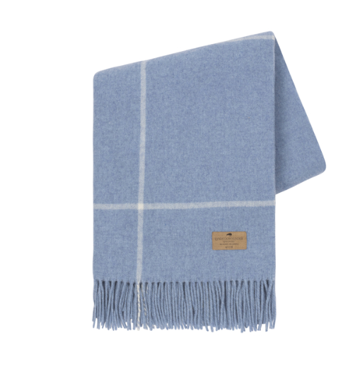 Italian Cashmere & Lambswool Windowpane Throw Sky Blue 51"W x 67"L