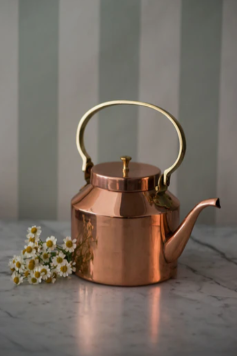 English 100% Copper Tea 10 cup Kettle - Brass Handle