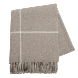 Italian Cashmere & Lambswool Windowpane Throw Taupe 51" W x 67"L