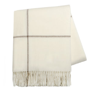 Italian Cashmere & Lambswool Windowpane Throw Ecru & Taupe 51"W x 67"L